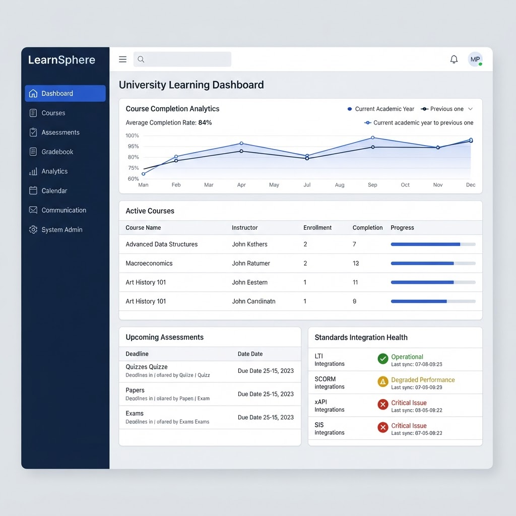 LearnSphere LMS dashboard showing courses and analytics